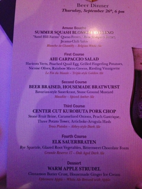 Unibroue Beer Dinner Menu