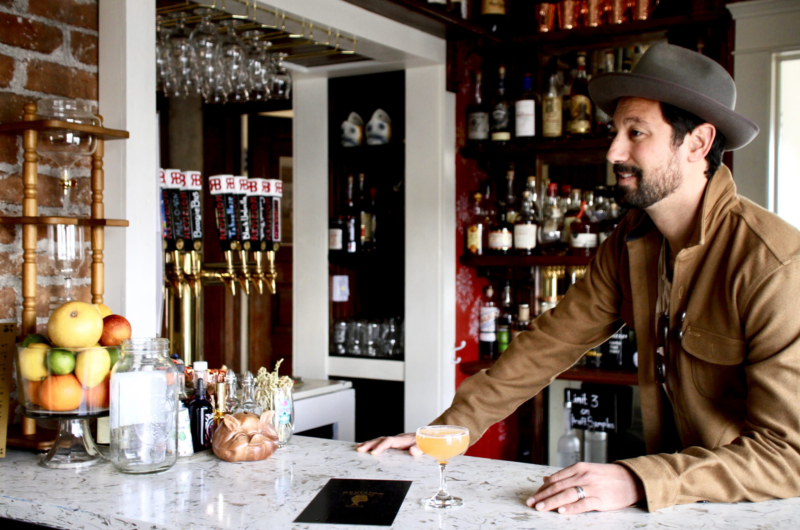 Ryan Goldhammer co owner of Noble Pie Parlor and Pignic Pub Patio celebrates the opening of Revision Brewing