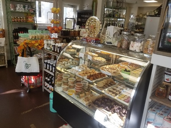 bakery case filled with baked goods