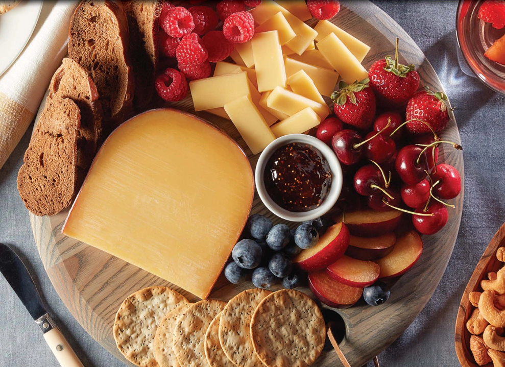 A cheese board with gouda
