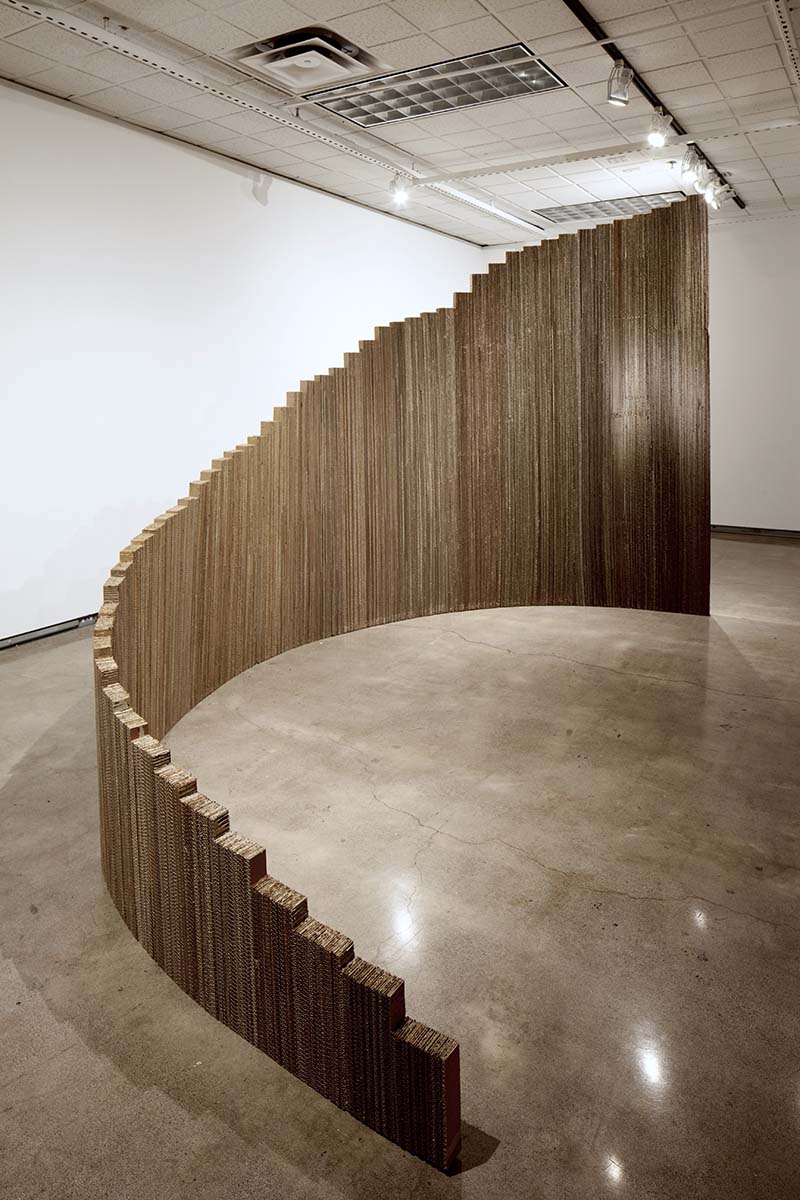 Ascent (2022) was created by artist Kyle Karrasch from paper containers and packaging, which the Environmental Protection Agency says comprises one-third of all trash in the U.S