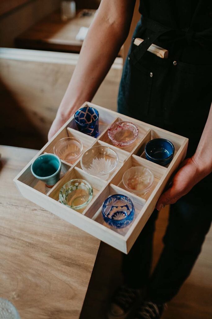 A selection of Smoke Door menu-pairing sake glasses